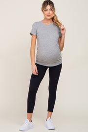 Black Rib Knit Cropped Maternity Leggings