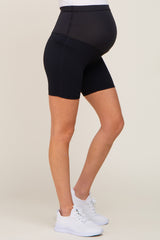 Black Rib Knit Maternity Biker Shorts