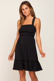 Black Smocked Sleeveless Crepe Dress