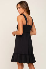 Black Smocked Sleeveless Crepe Dress