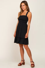 Black Smocked Sleeveless Crepe Dress