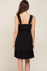 Black Smocked Sleeveless Crepe Maternity Dress