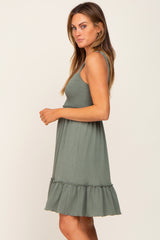 Olive Smocked Sleeveless Crepe Dress