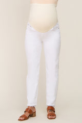 White Fringe Hem Maternity Straight Leg Jeans