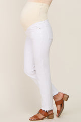 White Fringe Hem Maternity Straight Leg Jeans