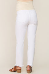 White Fringe Hem Maternity Straight Leg Jeans