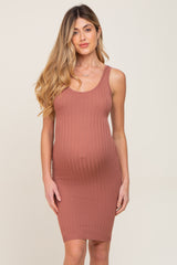 Rust Rib Knit Sleeveless Maternity Dress