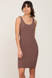 Brown Rib Knit Sleeveless Dress