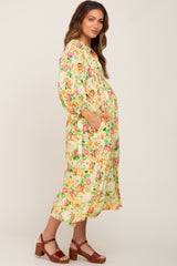 Yellow Floral 3/4 Sleeve Maternity Midi Dress