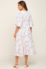 Ivory Floral 3/4 Sleeve Midi Dress