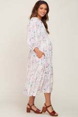 Ivory Floral 3/4 Sleeve Maternity Midi Dress