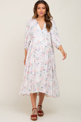 Ivory Floral 3/4 Sleeve Maternity Midi Dress