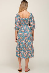 Jade Floral Smocked 3/4 Sleeve Maternity Midi Dress