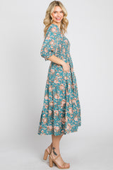 Jade Floral Smocked 3/4 Sleeve Midi Dress