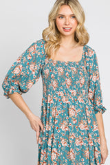 Jade Floral Smocked 3/4 Sleeve Midi Dress