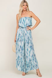 Blue Printed Sleeveless Flounce Jumpsuit