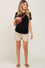 Beige Relaxed Fit Maternity Jean Shorts