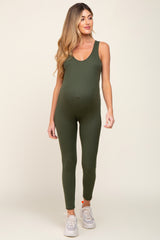 Olive Ribbed Bodycon Maternity Jumpsuit