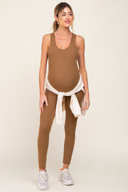 Mocha Ribbed Bodycon Maternity Jumpsuit