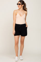 Black Drawstring Linen Maternity Shorts