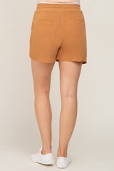 Yellow Drawstring Linen Maternity Shorts