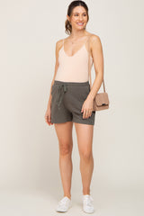 Olive Drawstring Linen Maternity Shorts