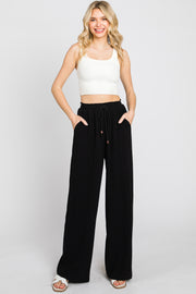 Black Smocked Waist Wide Leg Pants