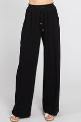 Black Smocked Waist Wide Leg Pants