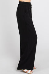 Black Smocked Waist Wide Leg Pants