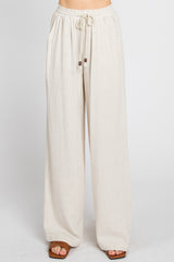 Beige Smocked Waist Wide Leg Pants