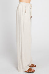 Beige Smocked Waist Wide Leg Pants