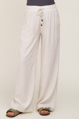 Beige Smocked Waist Wide Leg Maternity Pants