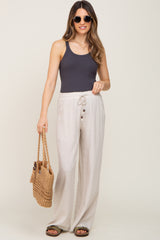 Beige Smocked Waist Wide Leg Maternity Pants