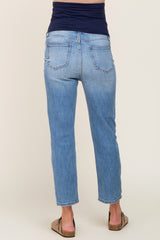 Blue Distressed Knee Maternity Straight Leg Jeans