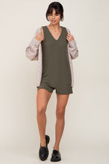 Olive Ribbed V-Neck Sleeveless Romper