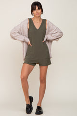 Olive Ribbed V-Neck Sleeveless Romper