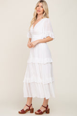 White Button-Down Front Ruffle Tiered Maxi Dress