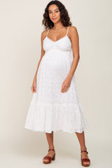 White Lace Crochet Maternity Midi Dress