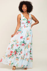 Light Blue Floral Maternity Maxi Dress