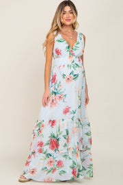 Light Blue Floral Maternity Maxi Dress