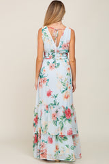 Light Blue Floral Maternity Maxi Dress