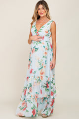 Light Blue Floral Maternity Maxi Dress