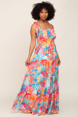 Multi Color Tropical Print Maternity Maxi Dress