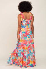 Multi Color Tropical Print Maxi Dress