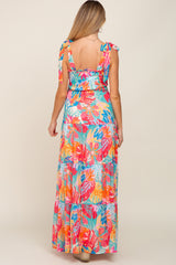 Multi Color Tropical Print Maternity Maxi Dress