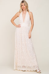 Cream Lace Halter Maternity Maxi Dress