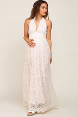 Cream Lace Halter Maternity Maxi Dress