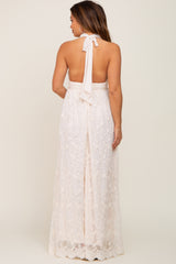 Cream Lace Halter Maternity Maxi Dress