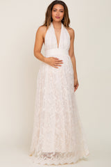 Cream Lace Halter Maternity Maxi Dress