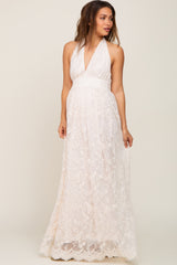 Cream Lace Halter Maternity Maxi Dress